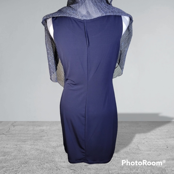 Enfocus Studio Navy Sleeveless dress Navy/silver Attached Poncho Size 10 - Picture 4 of 8